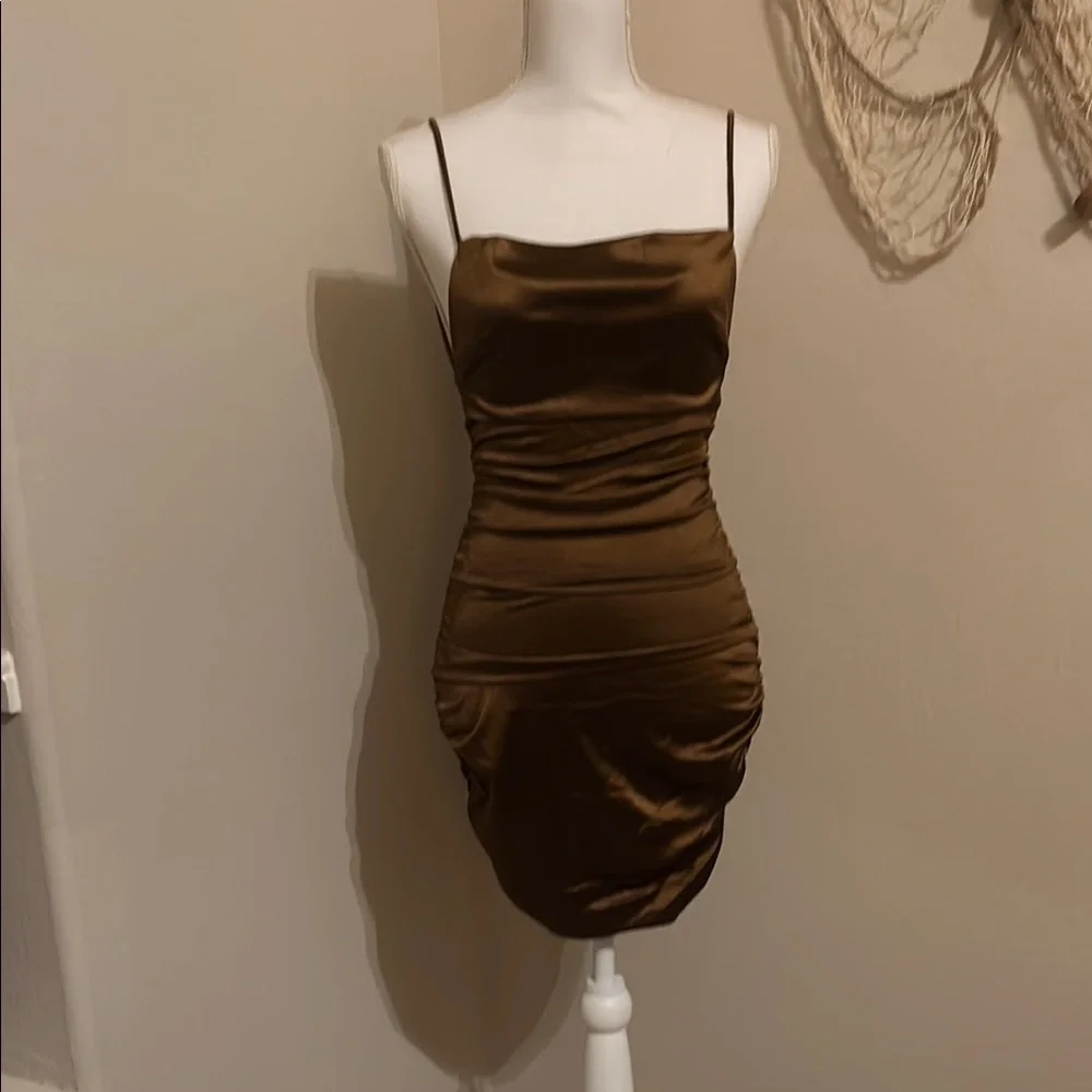 Elegant Brown Satin Dress - Picture 7 of 10